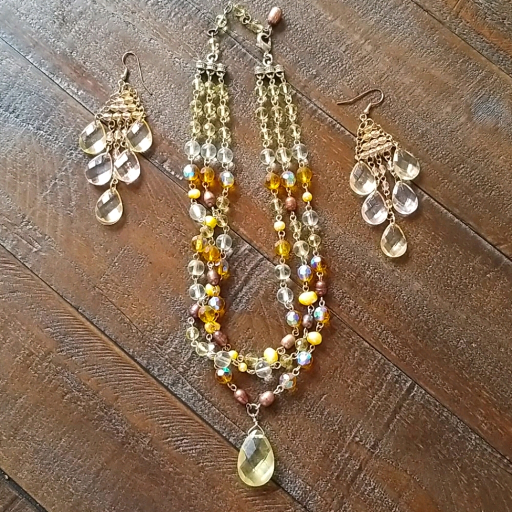 Three Strand Pendant Necklace / Earrings